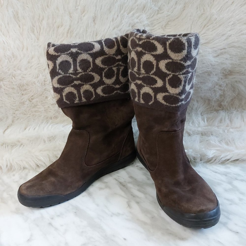 Coach F2460 Women's Brown Signature Wool and Leather Snow Boots US 7M